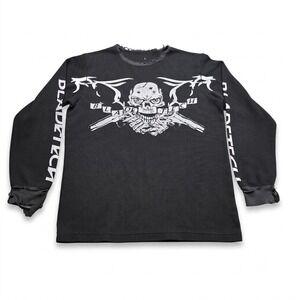 Blade-Tech Skull Guns Waffle Thermal Long Sleeve Shirt Mens L Thrashed Y2K Biker